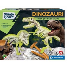 Set de joaca Descopera Dinozaurii T-Rex amp Triceraptor Fluorescent Clementoni