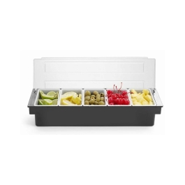 Cutie ingrediente bar / pizza, 5 compartimente, cu capac, 495x160x(H)100 mm, Hendi, plastic ABS