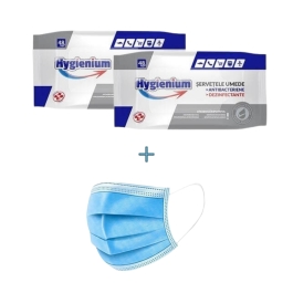 Pachet Hygienium:Servetele dezinfectante maini 48 buc + 5 Masti de unica folosinta TIP 2R 