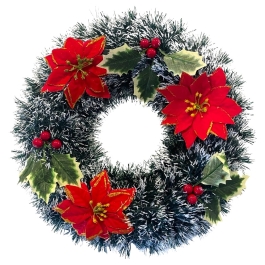 Coronita Craciun - Ornamente verde-alb-rosu, 45 cm