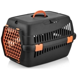 Cusca transport neagra cu usa portocalie 49x35x32.5cm, 4 DOG DELUXE