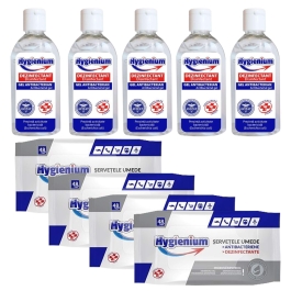 Pachet Hygienium 5xGel dezinfectant maini 50 ml + 4xServetele umede dezinfectante 48 buc