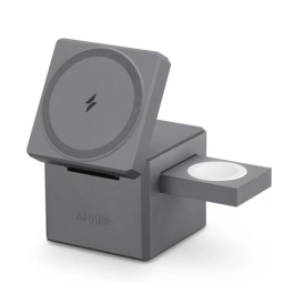 Incarcator wireless magnetic Anker 3-in-1 Cube MagSafe, 15W, Fast Charging, Pliabil, Negru