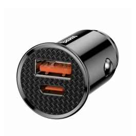 Incarcator auto Baseus Circular, 30W, 1xUSB, 1xUSB-C, 5A, Negru
