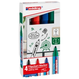 Marker Edding 380 pentru flipchart, varf rotund, 1. 5-3 mm, 4 culori/set