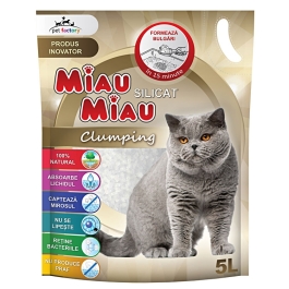MIAU MIAU Clumping Asternut silicatic pentru Pisici, 5 l