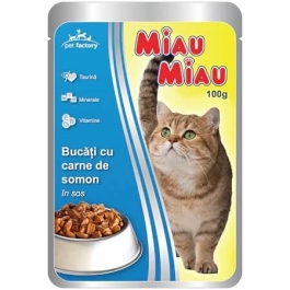 Miau Miau Mancare umeda pisici cu carne de somon in sos, 100 g