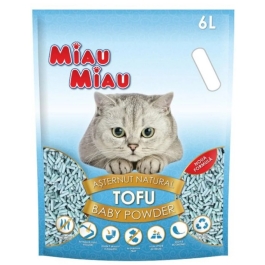 Miau Miau Asternut igienic pentru pisici, Tofu Baby Powder, 6 l