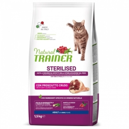 Hrana uscata, Pisici,  Sterilizat,  Adult, cu Prosciutto Crudo, 1.5 kg, Natural Trainer