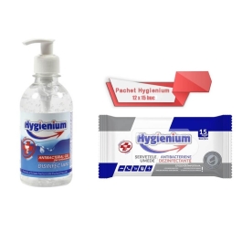 Pachet Hygienium Gel dezinfectant maini 300 ml + Servetele umede dezinfectante 12x15 buc