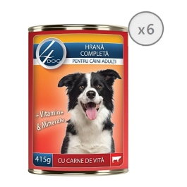 Pachet 4DOG Conserva Caini cu carne de vita 415g x 6 buc
