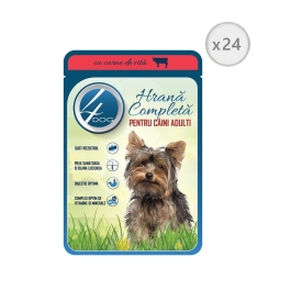 Pachet 4Dog Plic Hrana pentru caini cu carne de vita in sos, 100g x 24 buc