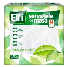 Elfi Servetele de masa albe 25x25, 100 buc