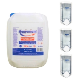 Hygienium Dispenser/Dozator manual, 1L x 3 buc + Hygienium Dezinfectant solutie antibacteriana 70% alcool, 5 L x 1buc