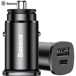 Incarcator auto Baseus Square, 30W, 1xUSB, 1xUSB-C, 5A, Negru