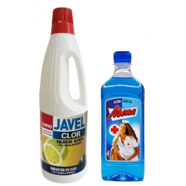 Pachet Mona Spirt/Alcool sanitar 500ml, avizat Ministerul Sanatatii + Sano Clor cu parfum de lamaie 1 L